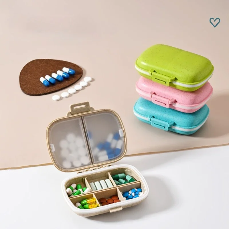 Portable 8 Grids Mini Pill Case Mini Portable Travel Pill Box Tablets Storage Drug Case Container Sealed Moisture-proof Pink