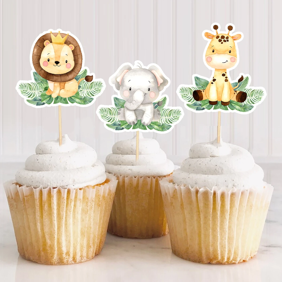 8 Stück Dschungeltier-Kuchenaufsätze Löwe Tiger Cupcake-Topper für 1. Geburtstag Safari-Themenparty Dekorationszubehör – Detail 2