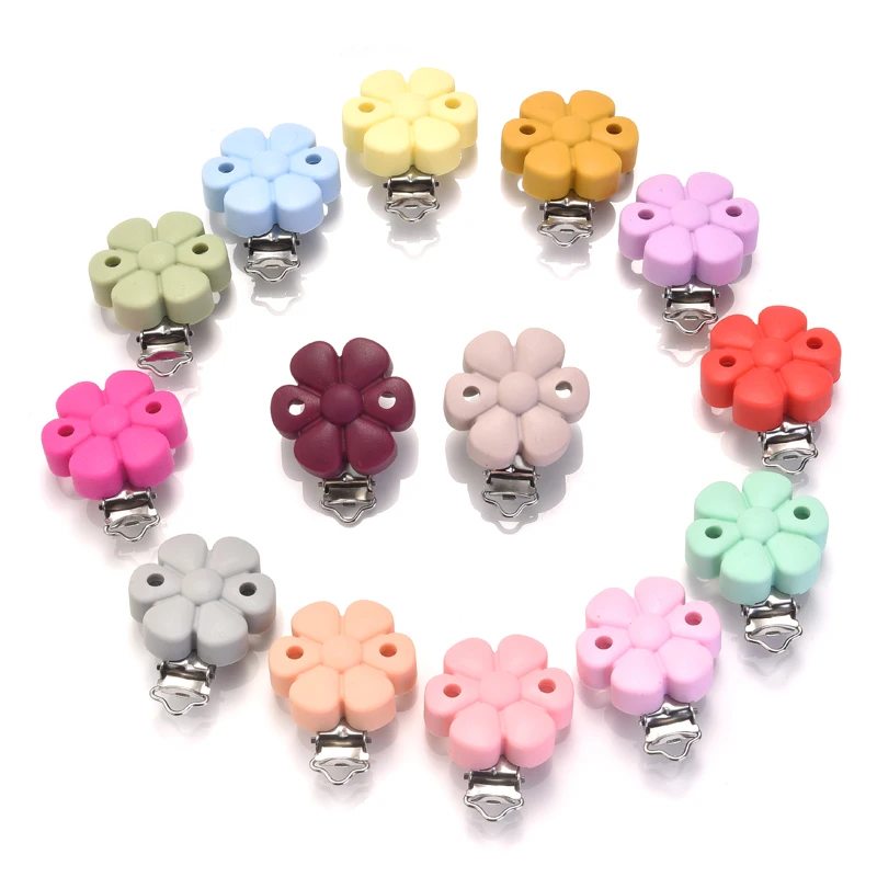 3Pcs/Lot Silicone Pacifier Clip Colorful Flower Shape Teether Clip For Nursing Mouse Teething Toy DIY Soother Dummy Holder Chain