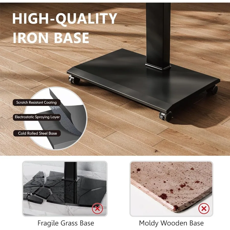 عربة تلفزيون متنقلة محمولة على عجلات لأجهزة التلفاز مقاس 32 إلى 65 70 75 بوصة في المناظر الطبيعية وتوجيه الصورة مع 40 لضبط ارتفاع دوار