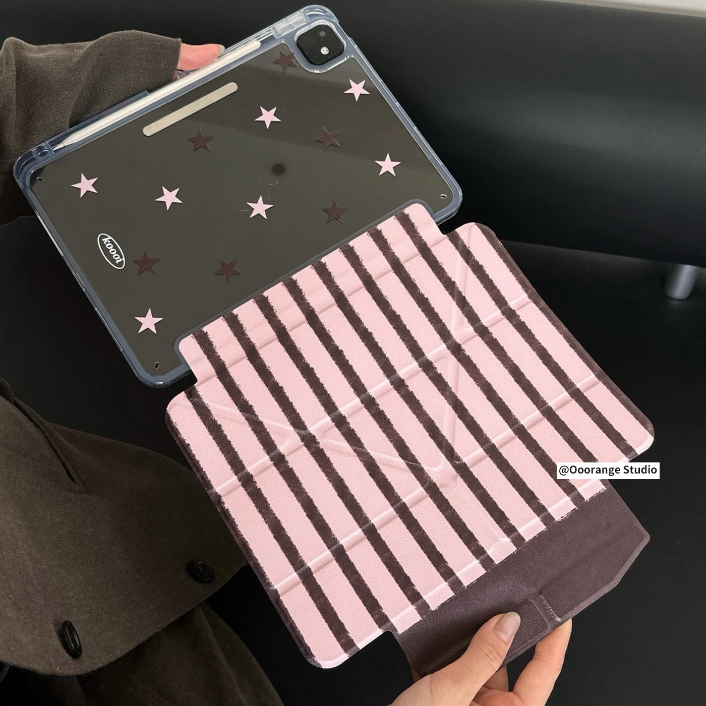 Pink Brown Stripes Tablet Case For iPad Pro 11 12.9 13 A16 M2 M4 M3 M5 Shell 8.3 9.7 10.2 5/6/7/8/9/10/11th Mini Air 3 4 5 Cover