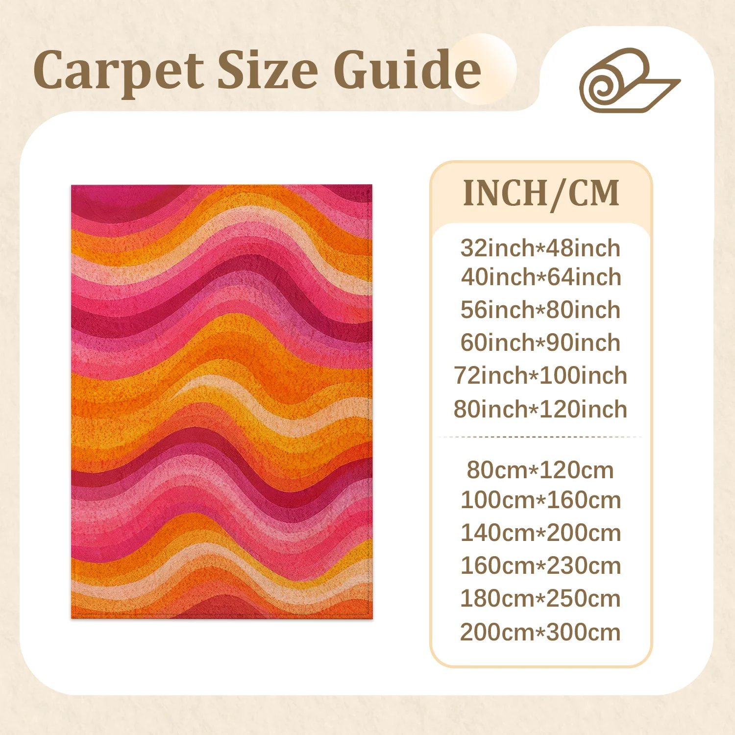 Large Indoor Area Rug, Soft Velvet Low Pile with Non-Slip Dotted Backing, Machine Washable Retro Wavy Pink Orange Striped Rug for Living Room, Bedroom, Vibrant Mid-Century Modern Home Decor
