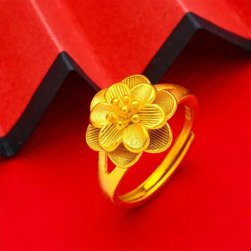 Kryos Jewelry 24K real gold women's gold jewelry gold ring adjustable Au999 large pistil flower gift to give to friends gold jew