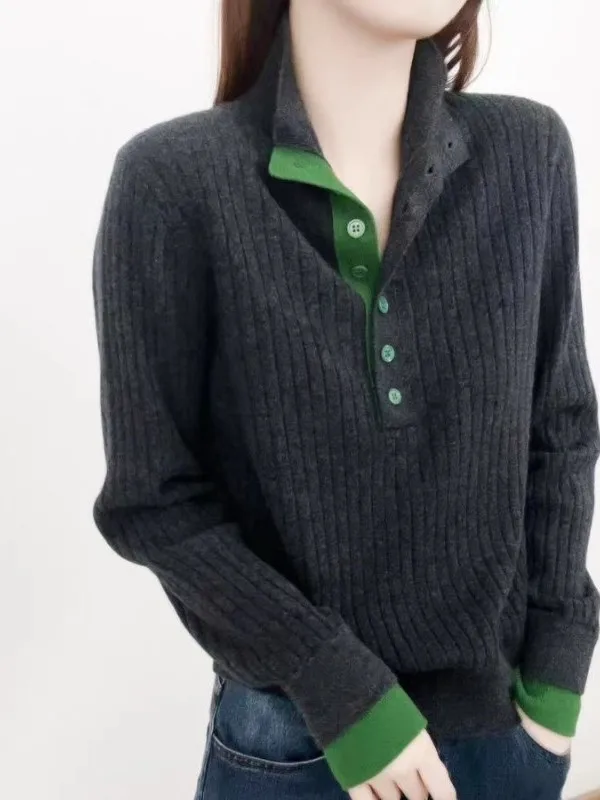 

Японский крупногабаритный вязаный свитер на молнии с воротником-стойкой для женщин, весенний, свободный, базовый слой, irt