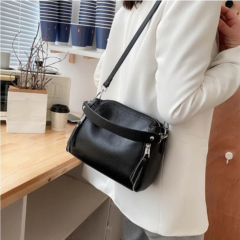 2023 New Genuine Leather Handbag Designers Women Messenger Bags Females Bucket Bag Leather Crossbody Shoulder Bag Handbag Bolsa