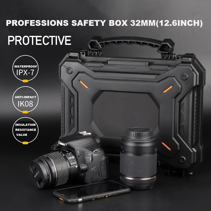 IPX-7 Waterproof IK08 Impact Resistant Shockproof 5L Portable Safety Case Double Anti-theft Lock Tactical box Tourism Business