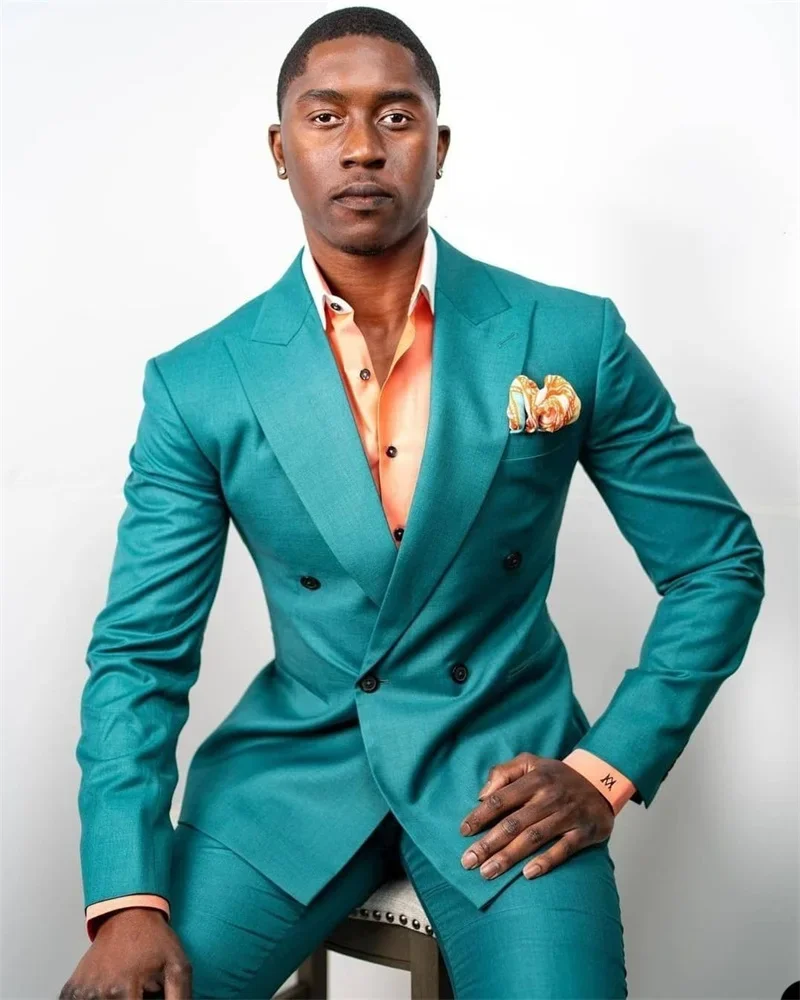 2-piece 2024 New Fashion Tiffany Blue Men Pants Suits Set Classic Fit Groom Prom Party Blazer Wedding Custom Made ( Jacket+Pan