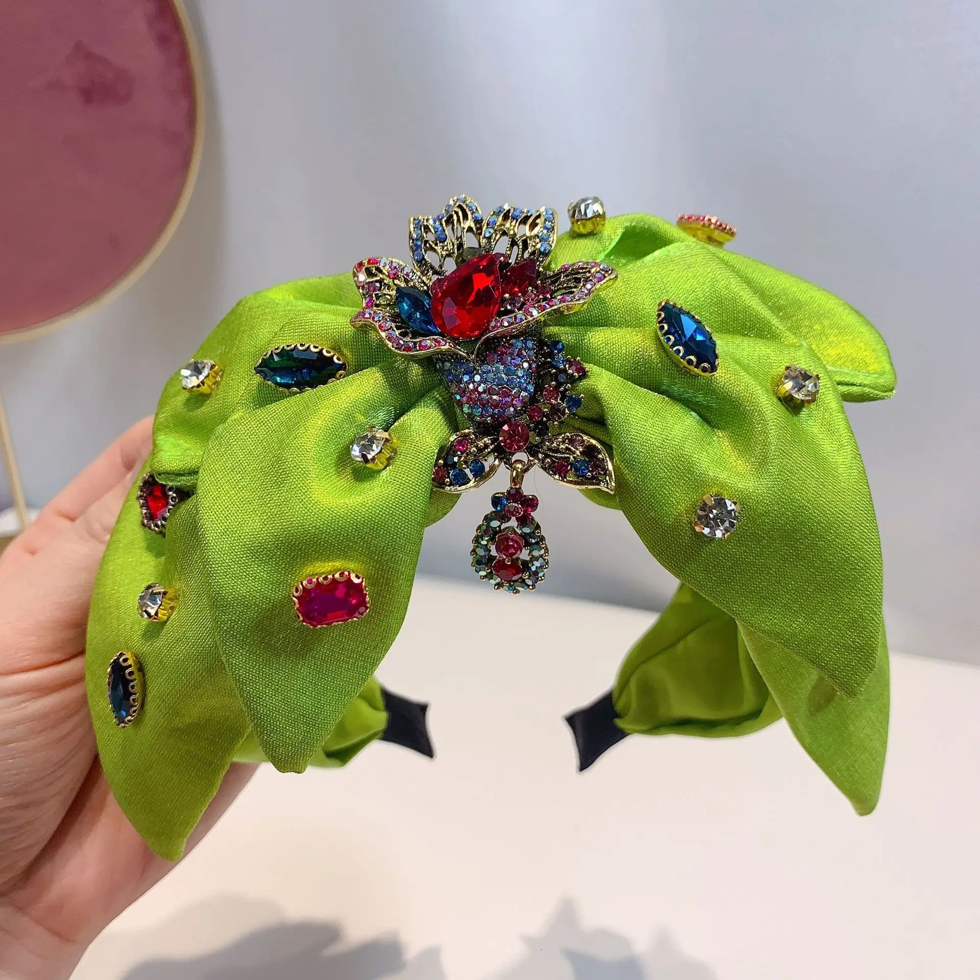 Oversized Bow Knot Headband 2024 New Hair Accessories For Women Crystal Hairband Black Green Pink Rosy Head Band Wholesale Gifts