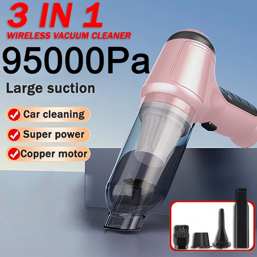 

Portable Wireless Car Vacuum Cleaner Pink Hand Held Cleaner for Home Appliance Powerful Cleaning Machine 95000PA