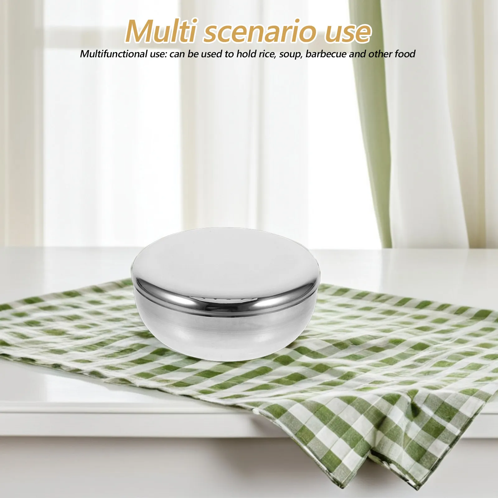 Tazón de Arroz Coreano de Acero Inoxidable, Dorado, con Tapa de Una Sola Capa, Diseño Creativo, Multiusos, para Sopa, Barbacoa, Vajilla, con Asa