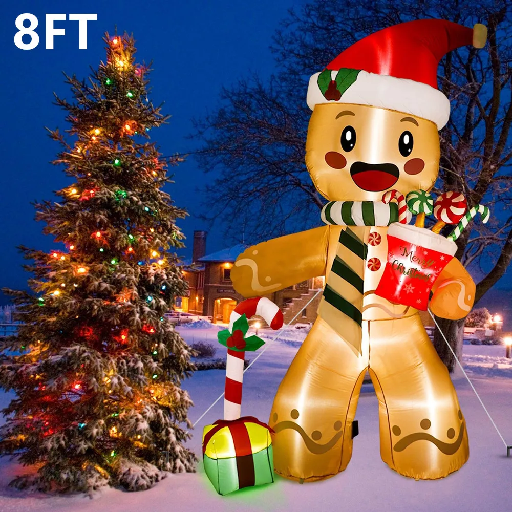 

8ft 2.4m Large Air Model, Gift Gingerbread Man Walking Stick, Christmas Decorations,Led Lighting Props, Garden Layout