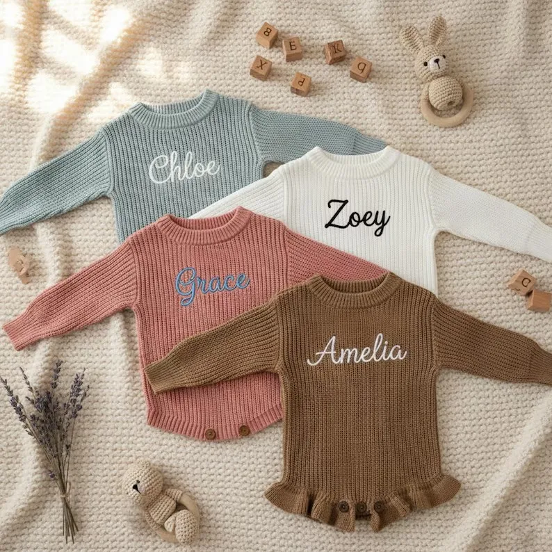 Custom Embroidered Baby Onesie, Knit Romper, Newborn Hospital Coming Home Outfit, Gender Neutral 100% Cotton First Birthday Gift