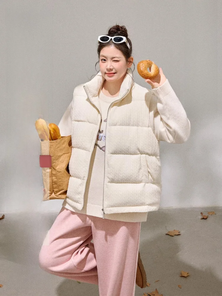 

plus Size Women's Padded Vest White Du down Outerwear Textured Layering Fat Sister Korean Sle Winter Slimming Coat