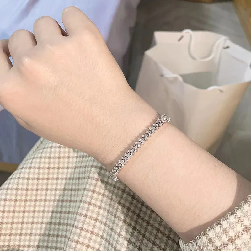 

Moissanite square bracelet Luxury white gold solid platinum PT950 ins niche design women's single row full diamond tennis chain