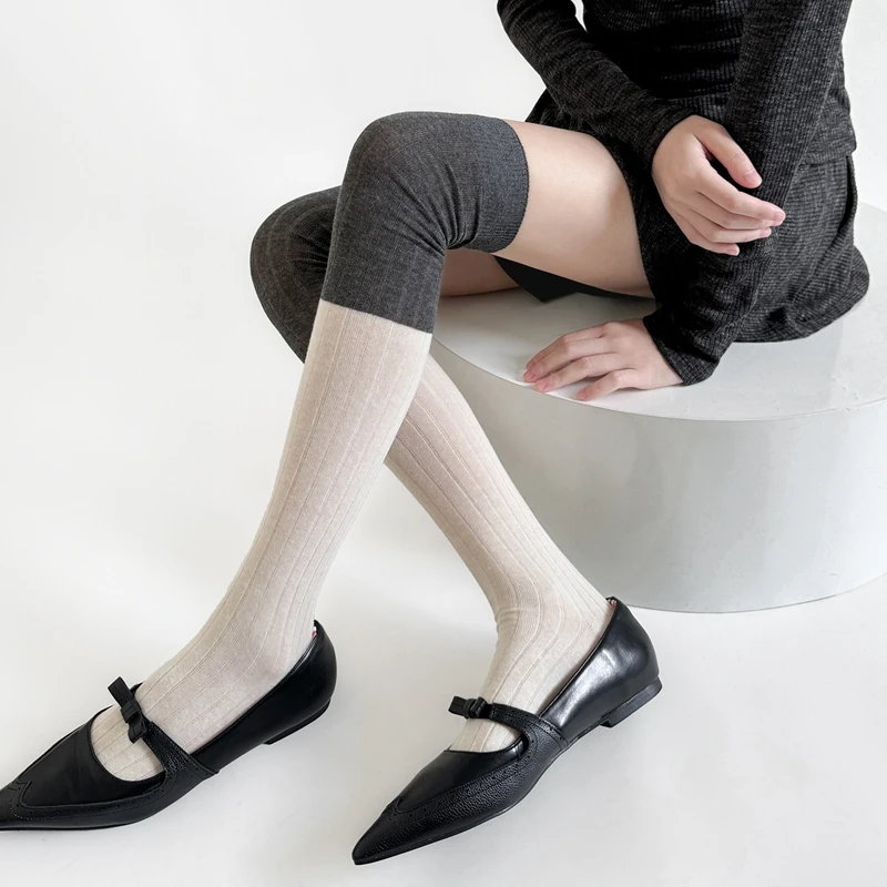 Korea Style Over Knee Socks Women Fashion Mixed Colors Cotton Fabric Long Stockings Students Quality Elastic High Socks Female