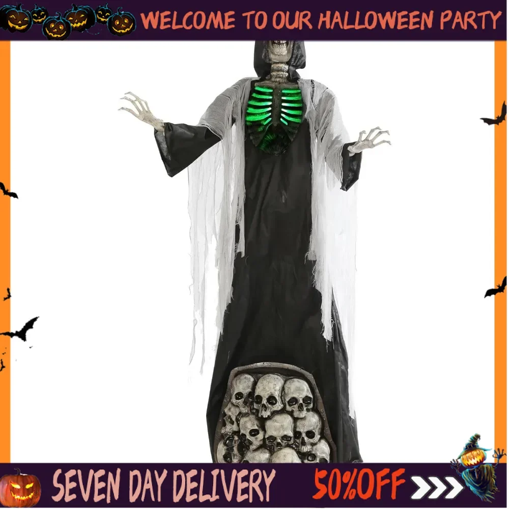 Halloween 7-Ft. Tall Graveyard Ghoul, Motion Activated Scary Halloween Prop, Battery Operated with On-Off Switch Light-Up Indoor