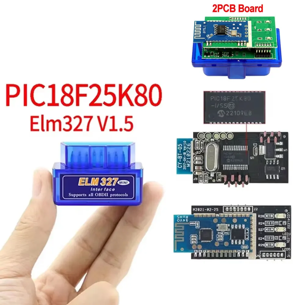 ELM327 Bluetooth 5.1 2PCB V1.5 PIC18F25K80 Chip Mini OBD2 Car Scanner Diagnostic Tool Code Reader For Apple IOS Android 16PIN