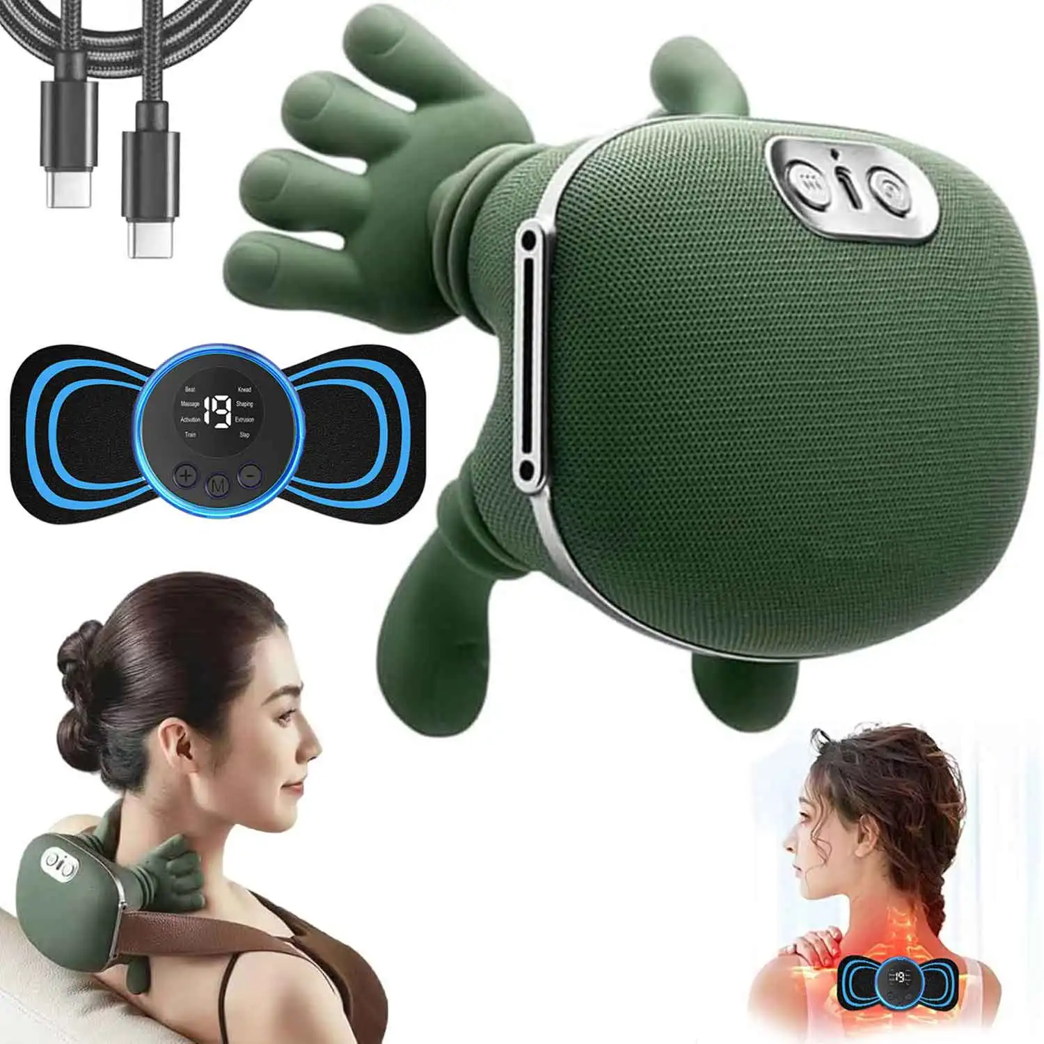 

Массажер для шеи под давлением пальцев, массажер для плеч с подогревом, электрический разминающий массаж шеи, глубокий массаж, расслабление мышц + электростимулятор EMS