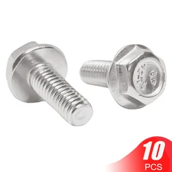 10pcs Stainless Steel Flange Surface Bolts Flat Head Hexagon Screws Bolts M6 for Car Motorcycle Moped Scooter Tail Plates