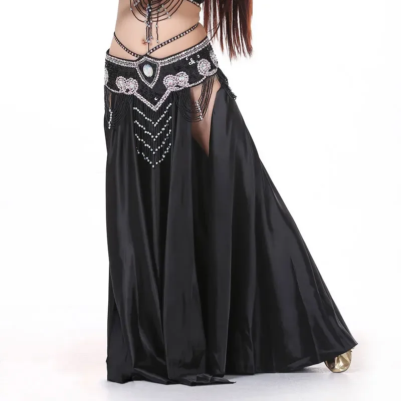 

Belly Dance Skirts Women Floor-Length Double Slits 17 Color Belly Dance Costume Skirt Oriental Costume Skirt (Without Belt)