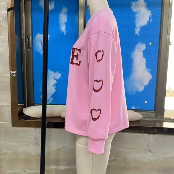 

Женские топы с длинными рукавами и блестками в форме сердца и круглым вырезом, повседневные свободные рубашки для весенне-осенней уличной одежды