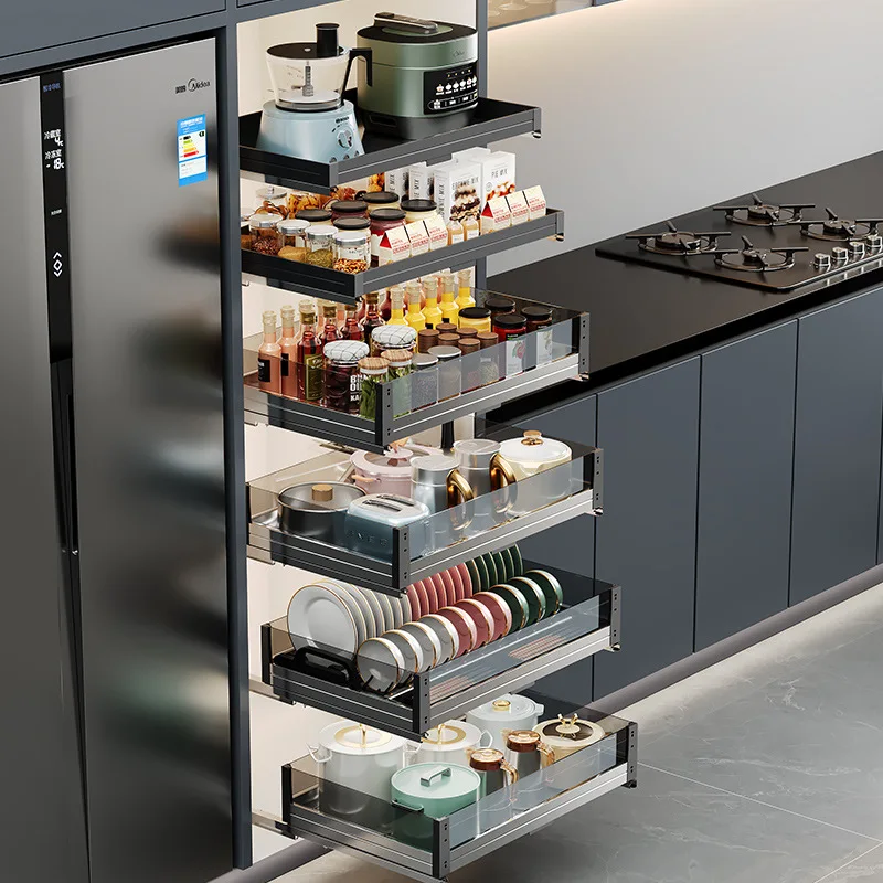Kitchen Cabinet Pull Basket Drawer Type Bowl Basket High Cabinet High Depth Basket Multi-layer Shelf Snack Cabinet