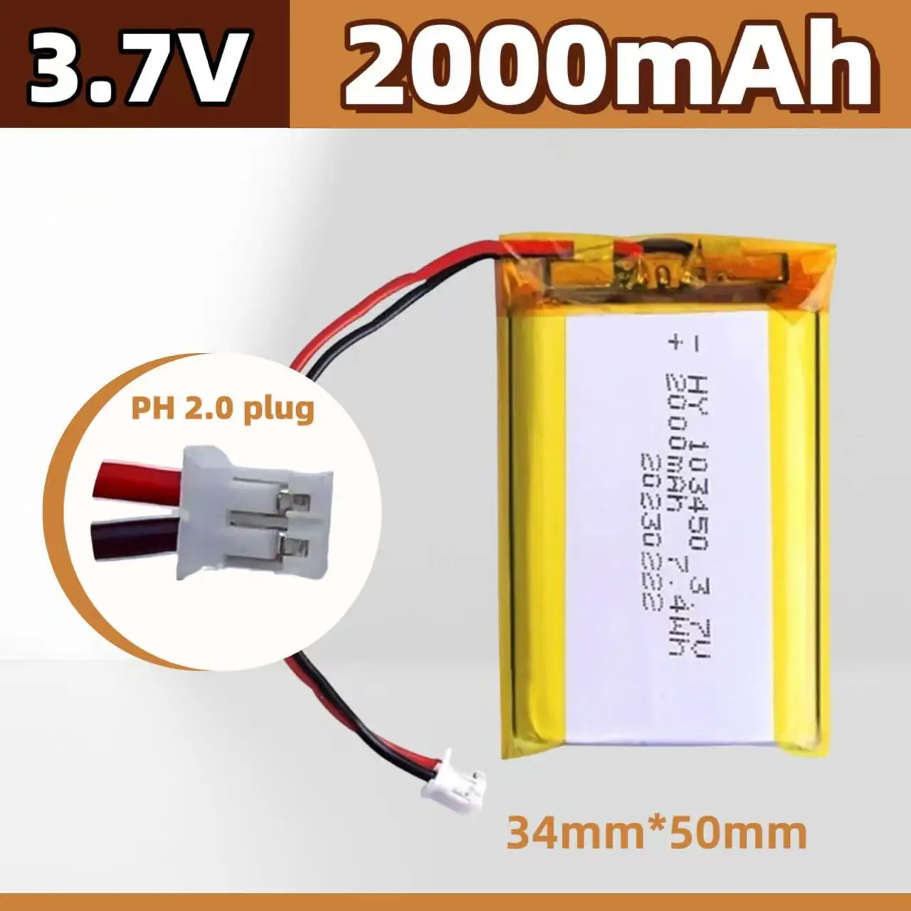 🐰 103450 3.7 فولت 2000 مللي أمبير بوليمر بطاريّة ليثيوم قابلة لإعادة الشحن PH 2.0 مللي متر 2pin التوصيل للكاميرا لتحديد المواقع الملاح MP5 قدرة #3