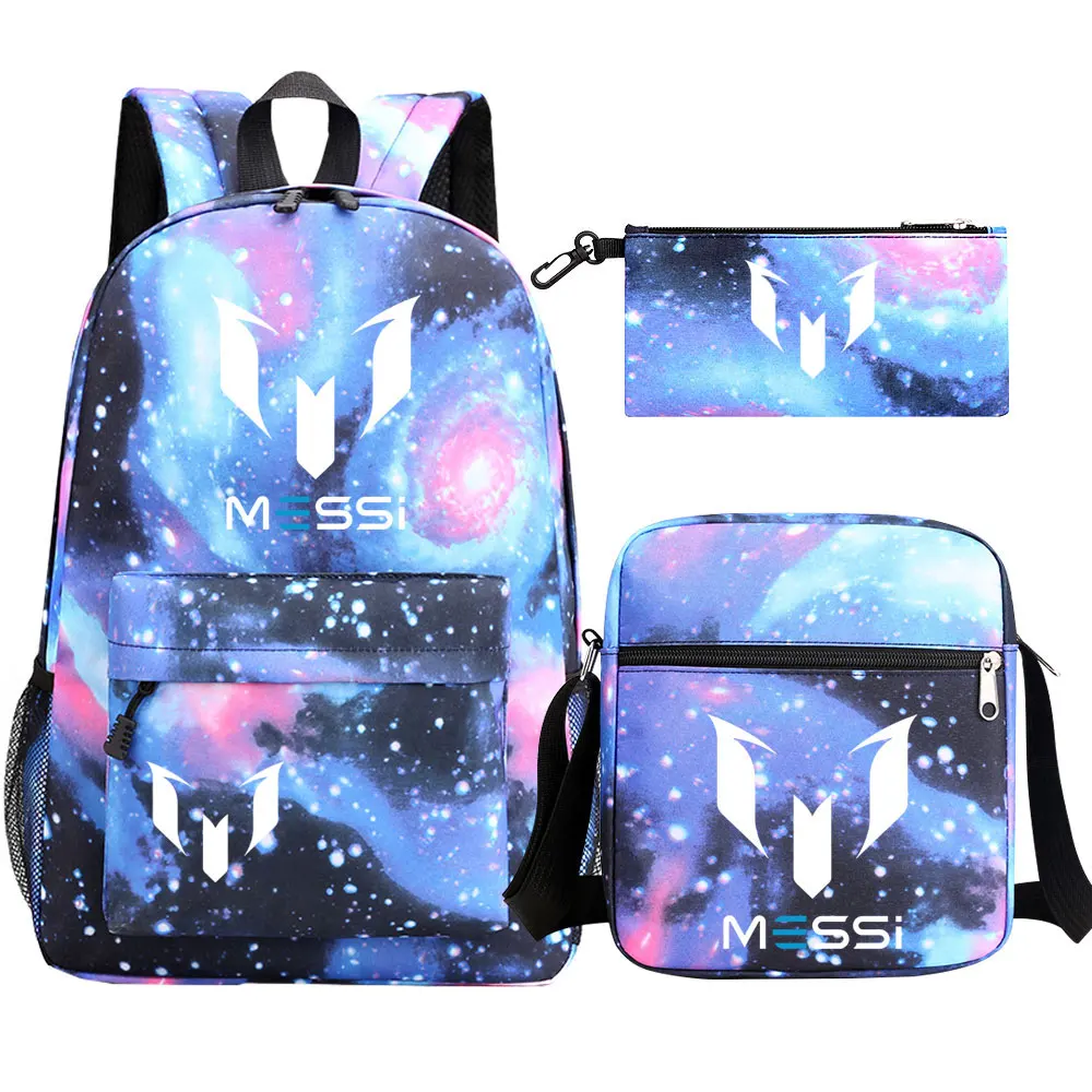 3pcs Messi Backpack Teen Boys Girls Bookbags Middle Student Laptop Large School Bags Lightweight Travel Mochilas