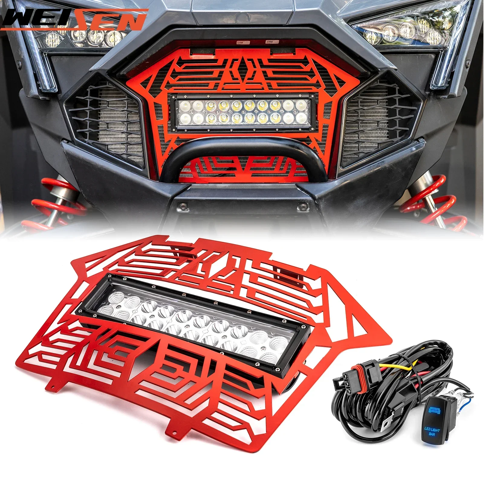 

For 2020+ Polaris RZR Pro XP Turbo R Pro R #5456612-070 UTV Front Mesh Grille/fascia Grill with 11" Dual Row Straight Light Bar