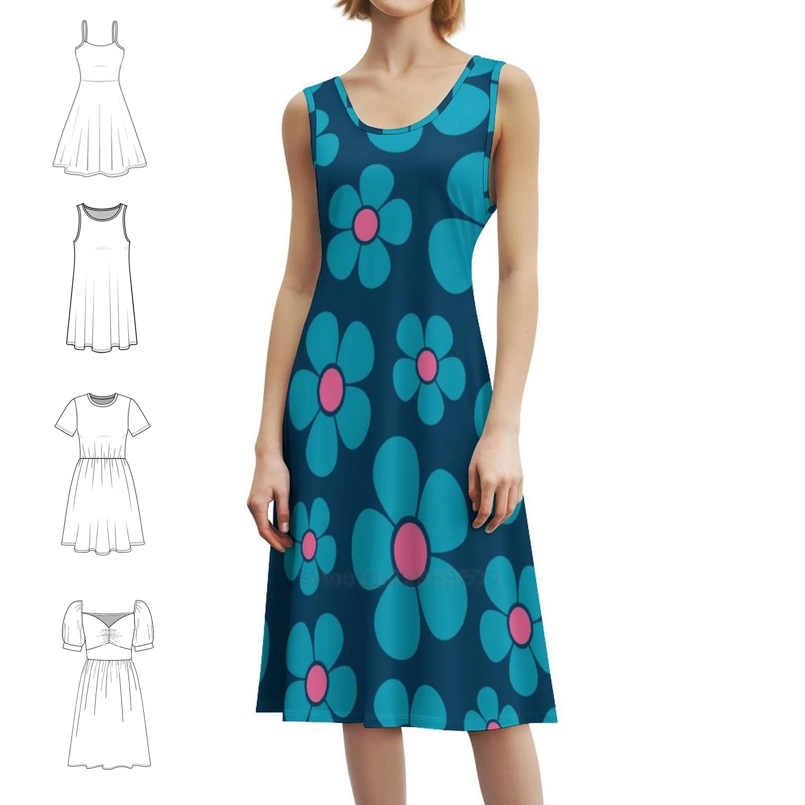 ريتو 1960S نمط منتصف وزارة الدفاع نمط الأزهار المرأة الشارع الشهير فستان الحفلات العصرية طباعة نادي الملابس للإناث نمط حياة 1970S #2