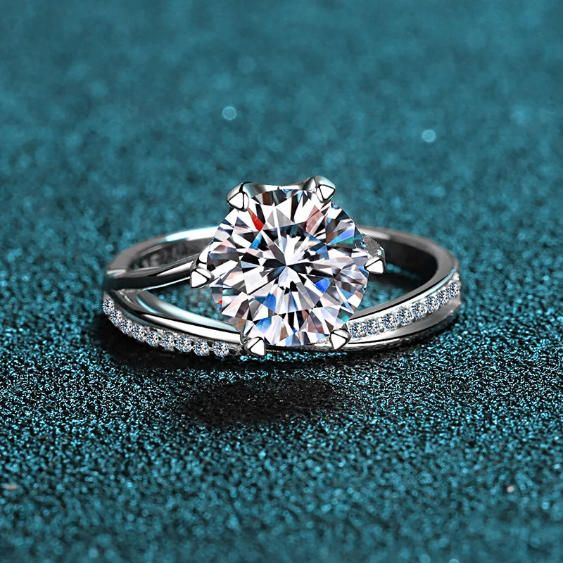 

Luxury 3ct Moissanite 18k White Gold Platinum PT950 Wedding Ring Set Unique Jewelry Women's Rings for Gift