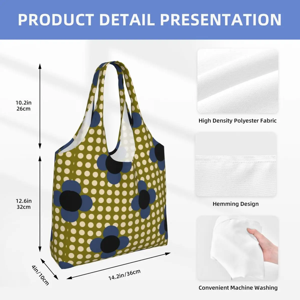 Custom Funny Print Orla Kiely Prints Polkadot Olive Flower Tote Shopping Bags Durable Canvas Shopper Shoulder Photograph Handbag