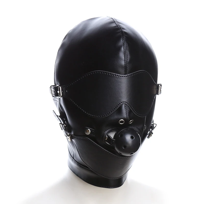 Fine Closed Full Pack Headgear with Mouth Plug Eye Mask HeadCover Leather Alternative BDSM Adult Sex Toys for Women and Couples