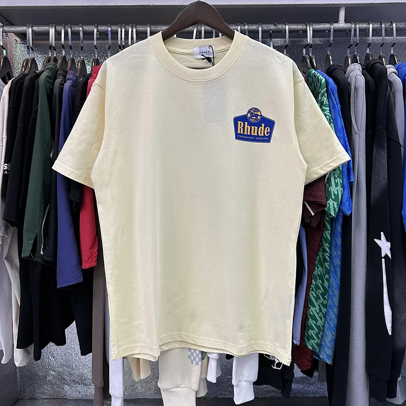 2026 New RHUDE Short Sleeved Retro Label Printed Short Sleeved T-shirt Loose Casual High-quality Men's Clothing
