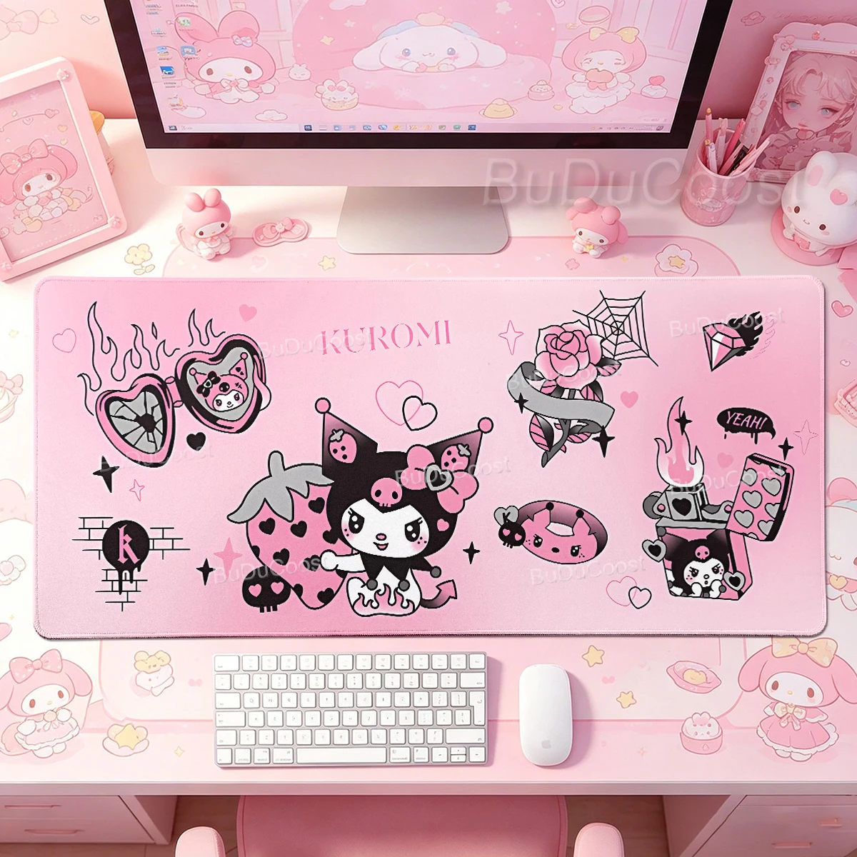 

Cute Kuromi Cartoon Mouse Pad Computer Laptop Rubber Non-slip Mouse Mat Gamer Mousepad Office Decort Desk Mat Desks Accessories