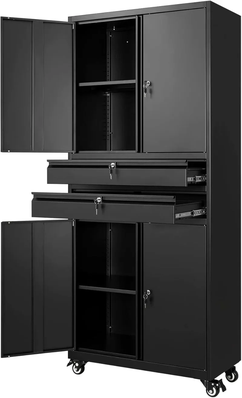 Yizosh Metal Garage Storage Cabinet with Locking Doors and Adjustable Shelves, 74
