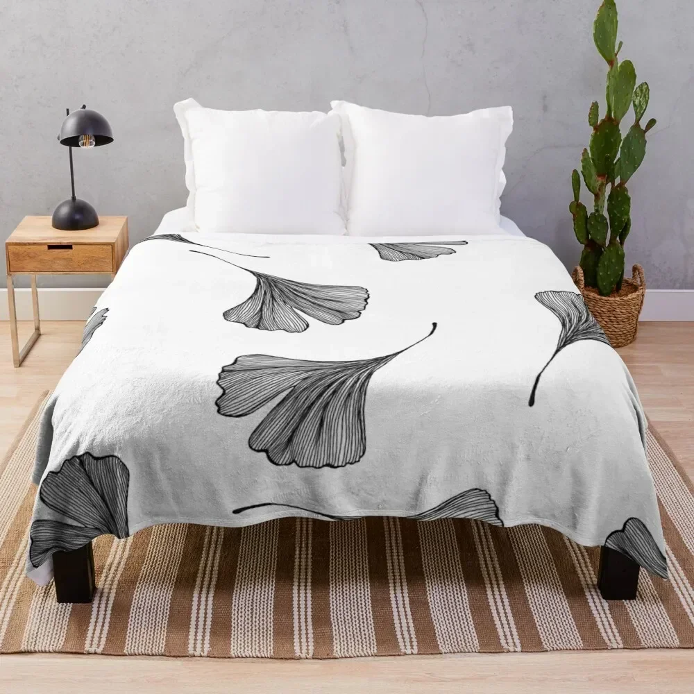 

Line art ginkgo leaf Throw Blanket Thermals For Travel Sofa Quilt Soft Plush Plaid Polar Blankets