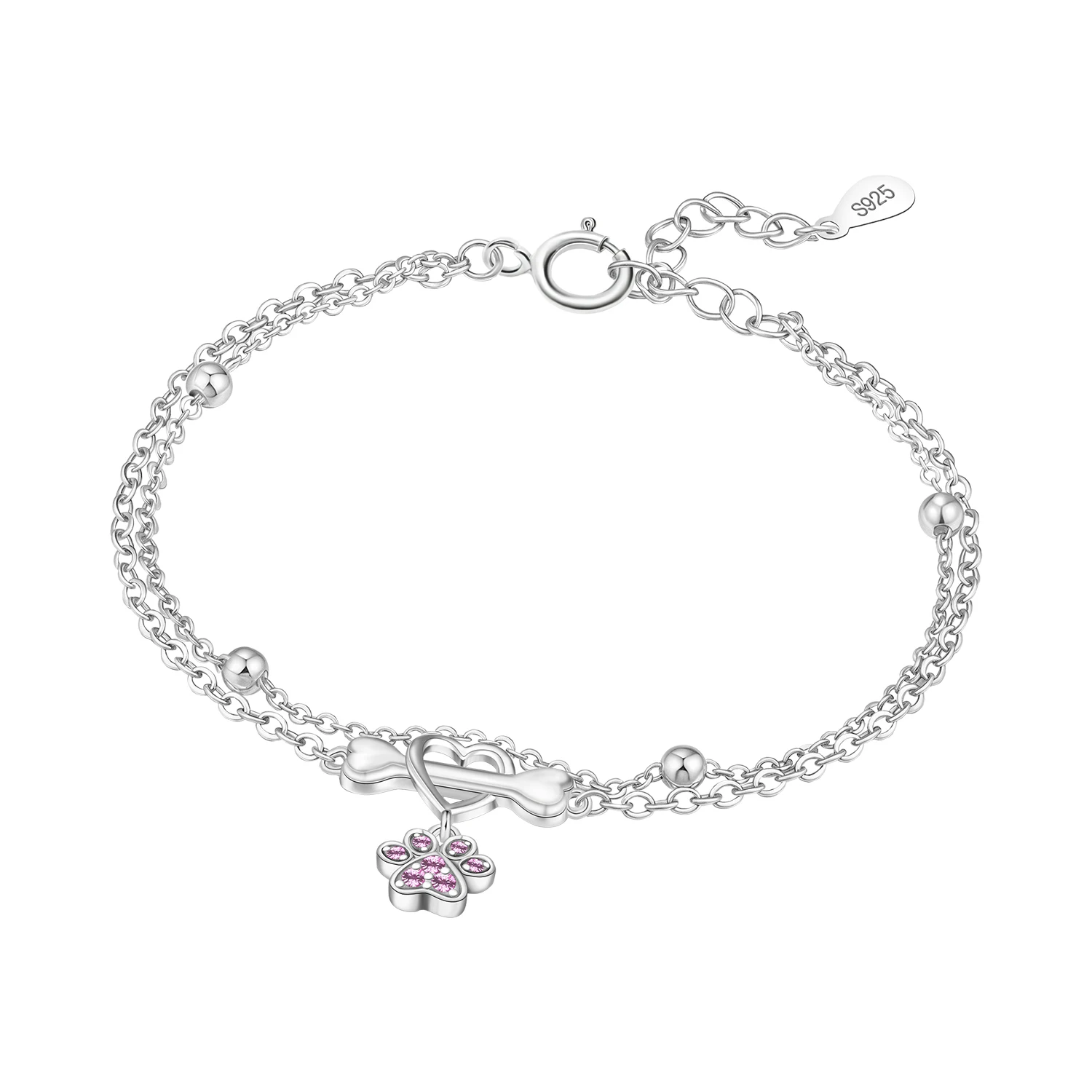 PANPOKI S925 Sterling Silber Knochen-Quasten-Pfotenabdruck-Armband, Gliederkette, Damenarmband, Schmuck, Party, Trendige Jubiläumsgeschenke