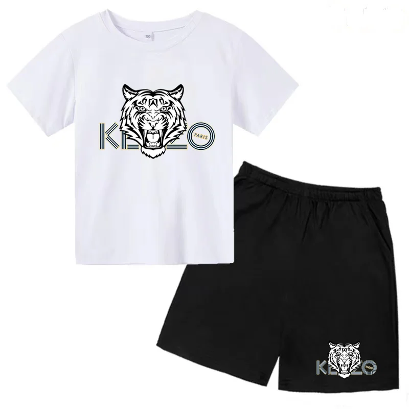 Kids Fashion Tee Tiger Print Boys Girls Toddler 3-12Y Top+ Shorts 2P Beautiful Girls Charming Sunny Sportwear Jogging Casual Set