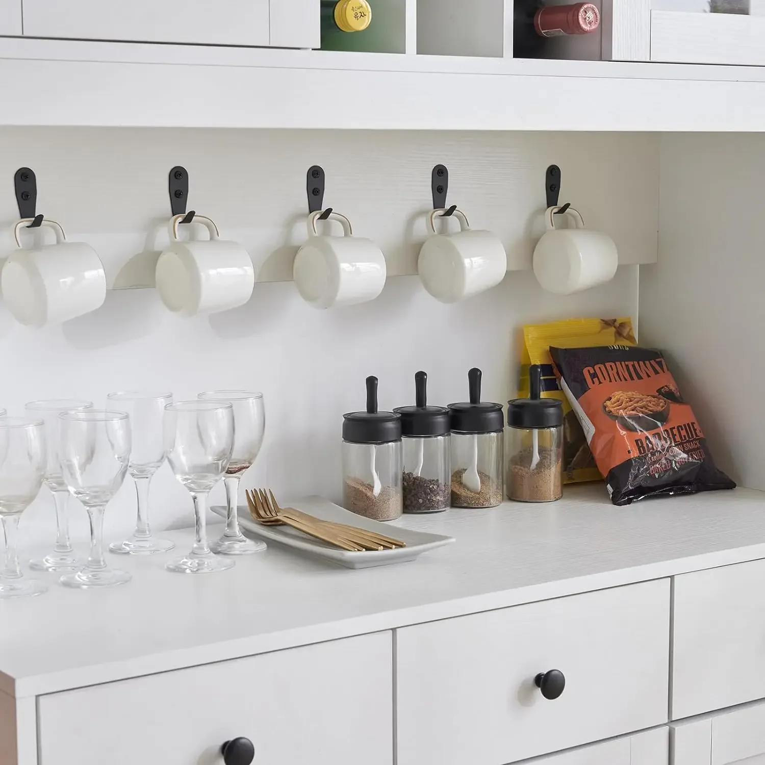 Kitchen Pantry Buffet Cabinet Hutch, Freestanding Storage Cabinet, Acrylic Doors, Adjustable Shelves Large Countertop