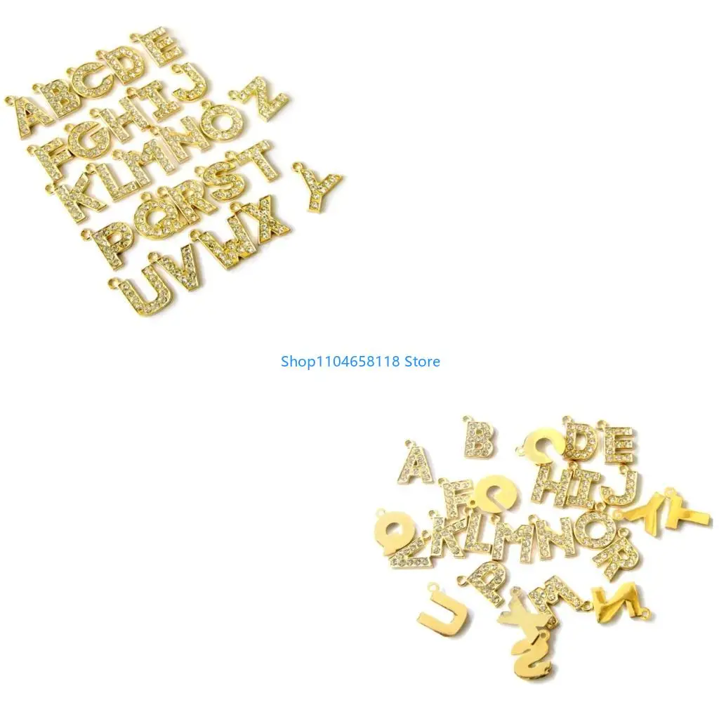 

Multipurpose Sturdy Gold Tone Letter Charm with Rhinestones Jewelry Accessory Set of 26 for Trendy Jewelry Making