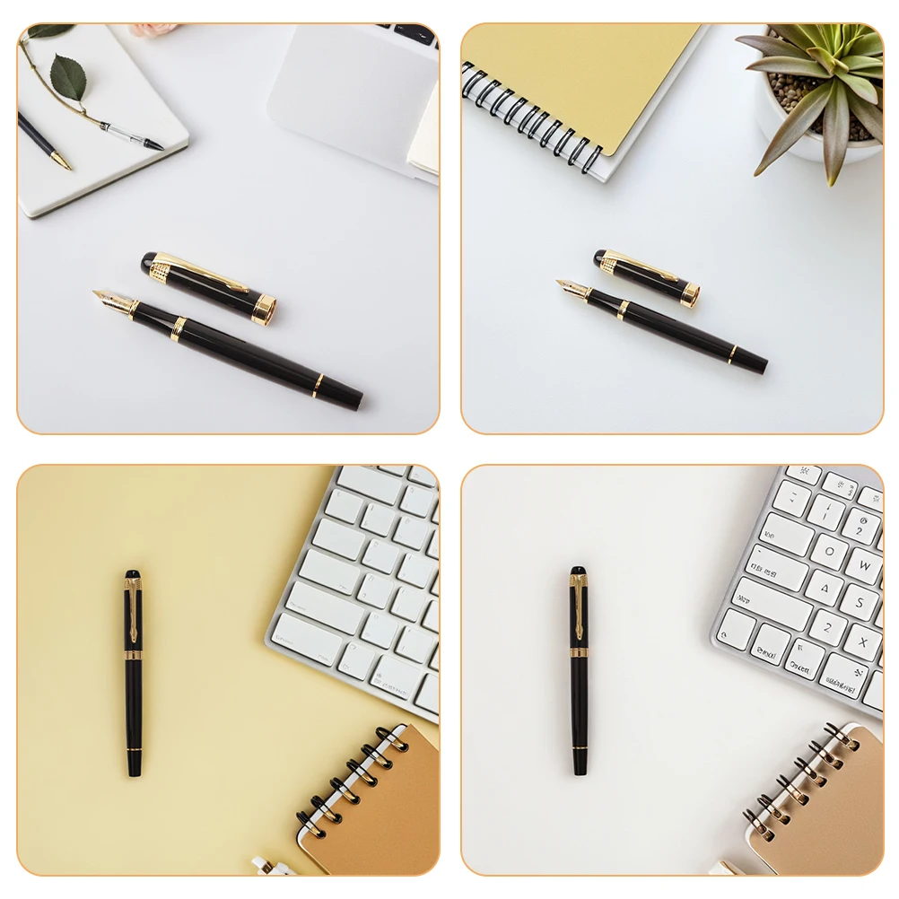 Fountain Pen Metal Smooth Writing Black Calligraphy Pens Refillable Converter Business Study School Office Left Handed