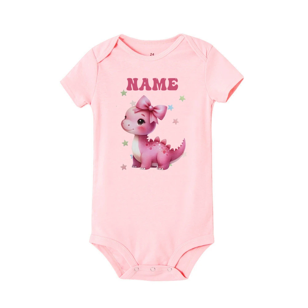 Personalized Dinosaur with Name Baby Bodysuit Newborn Romper Toddler Short Sleeve Outfit Girl Summer Jumpsuit Infant Shower Gift