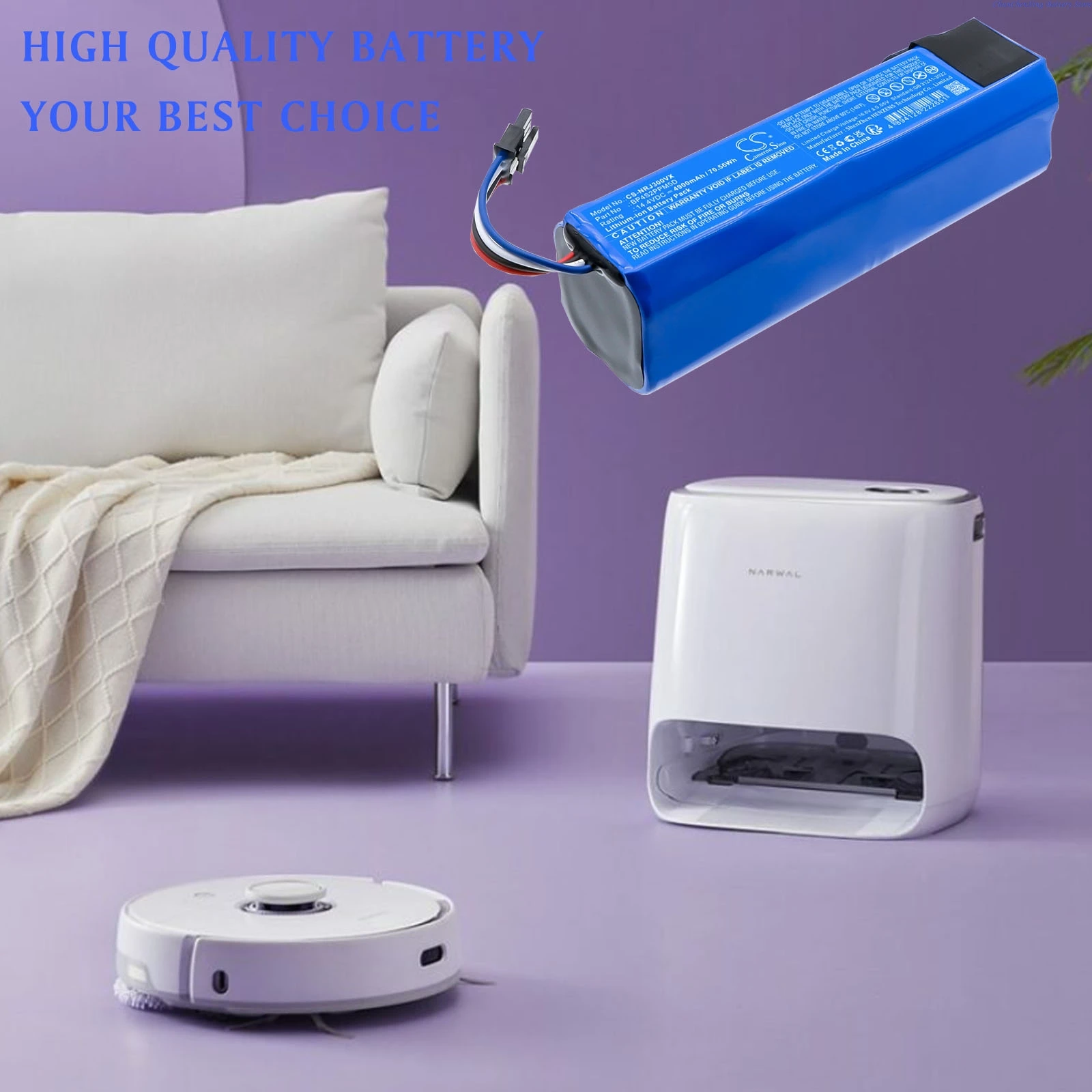 Cameron Sino 14.4V 4900mAh/6800mAh Replacement Vacuum Battery BP4S2PPM5B BP4S2PPM5D for NARWAL J3 J4