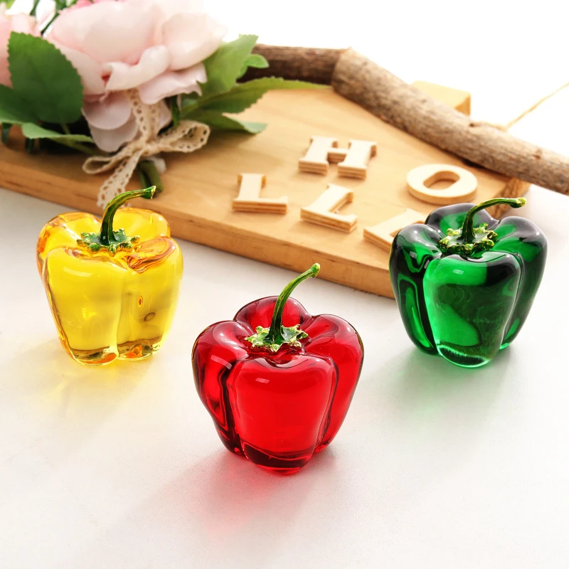 Coloured Glaze Decoration Green Pepper Ornaments Glass Home Decor Glass Crystal Quartz Gift Souvenir Chili Figurine Collectible