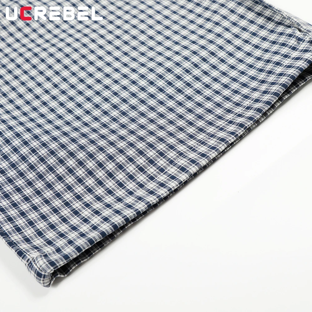 Plaid Casual Pants Mens Hip Hop Streetwear Straight Baggy Drawstring Elastic Waist Wide Leg Trousers Man