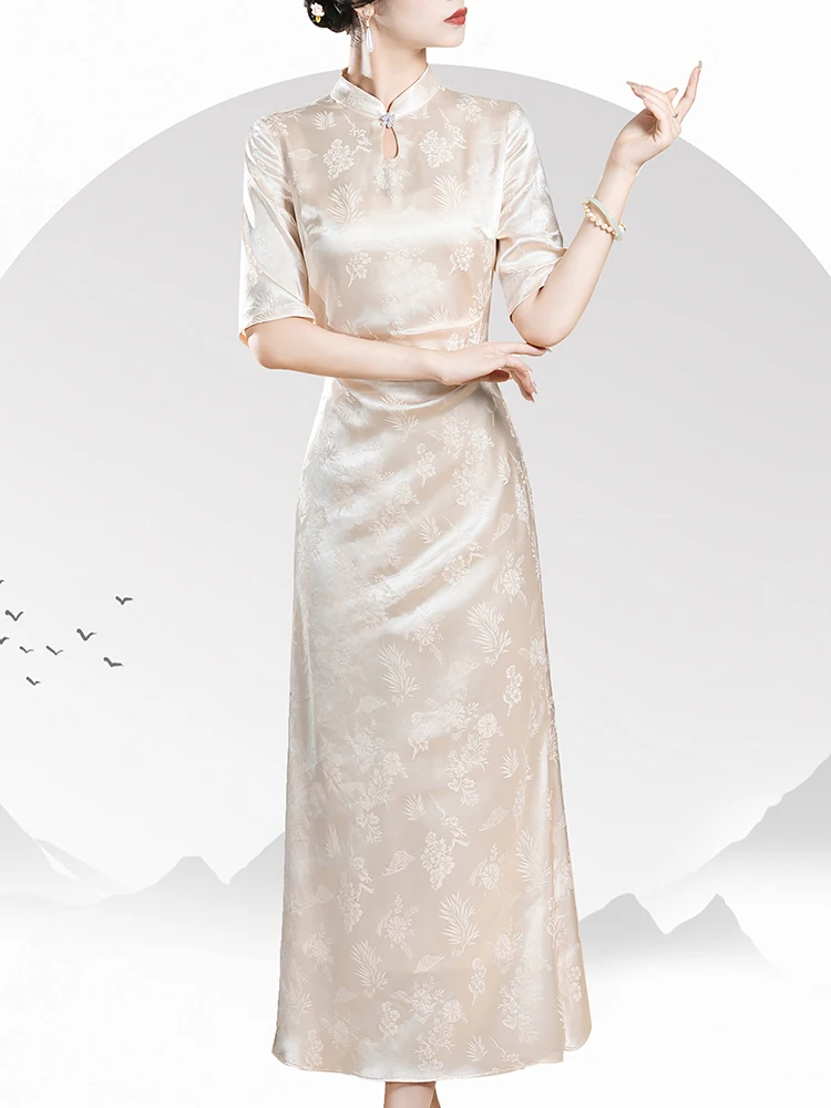 

Платье цвета шампань из атласа для помолвки, женское, модифицированное, в новом китайском стиле, осенне-зимнее, маленького размера