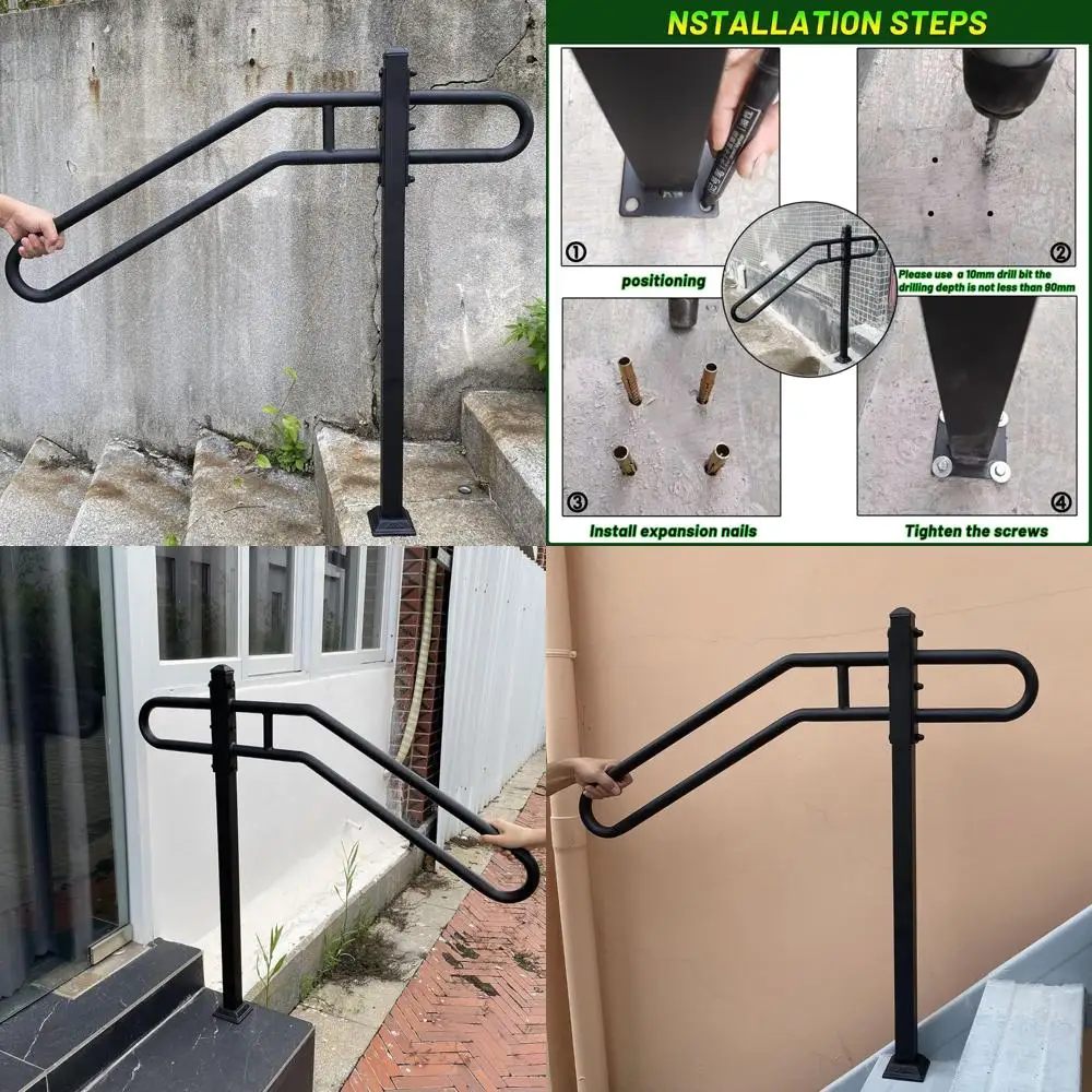 

Поручни из кованого железа на открытом воздухе с одинарной стойкой 31,5 л x 9,5 ч, подходят для 1-3 ступеней, перила лестницы для уличных ступеней, перила для G