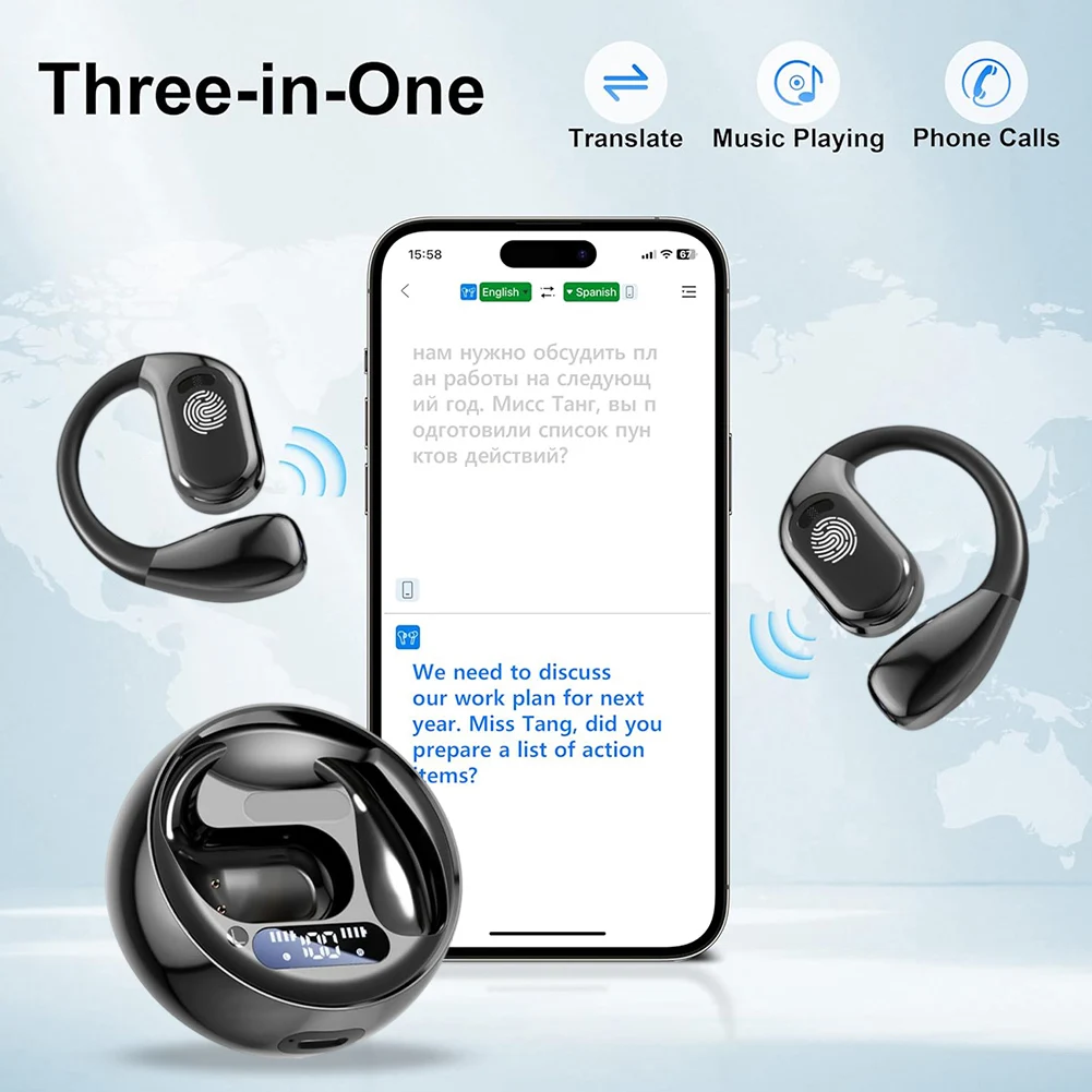 سماعات أذن للترجمة بالذكاء الاصطناعي متوافقة مع تقنية البلوتوث، سماعات ترجمة في الوقت الحقيقي، إلغاء الضوضاء، مترجم ذكي