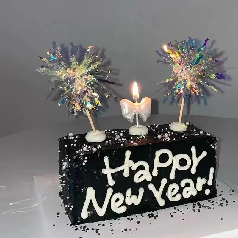 5/20 piezas lazo cumpleaños brillo pastel Topper colorido fuegos artificiales borlas Cupcake Topper boda Baby Shower hornear postre pastel Decoración